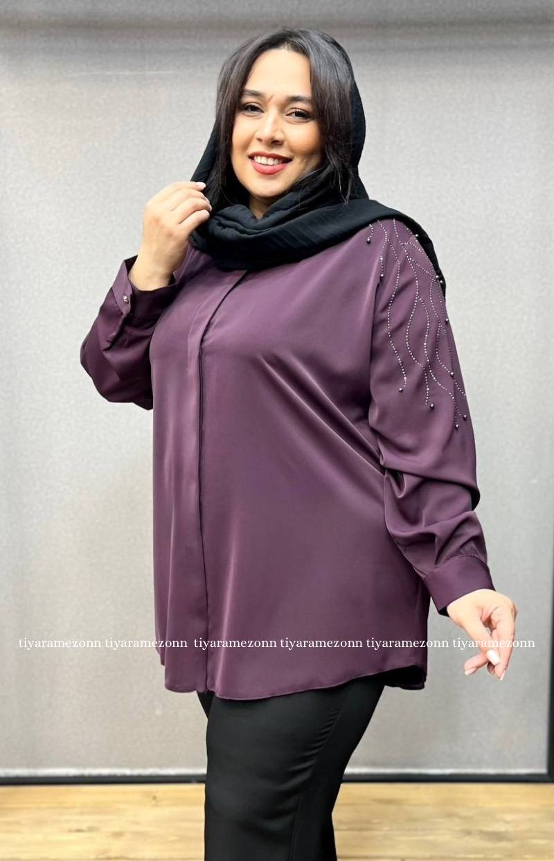 شومیز سایز بزرگ سرشانه سنگ کاری زنانه کد 248