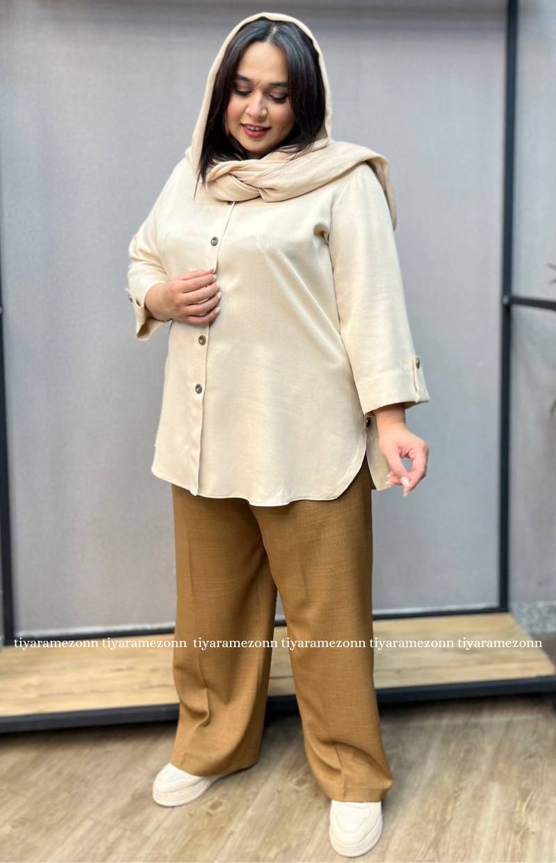 شومیز سایز بزرگ راه راه تنسل کد 243
