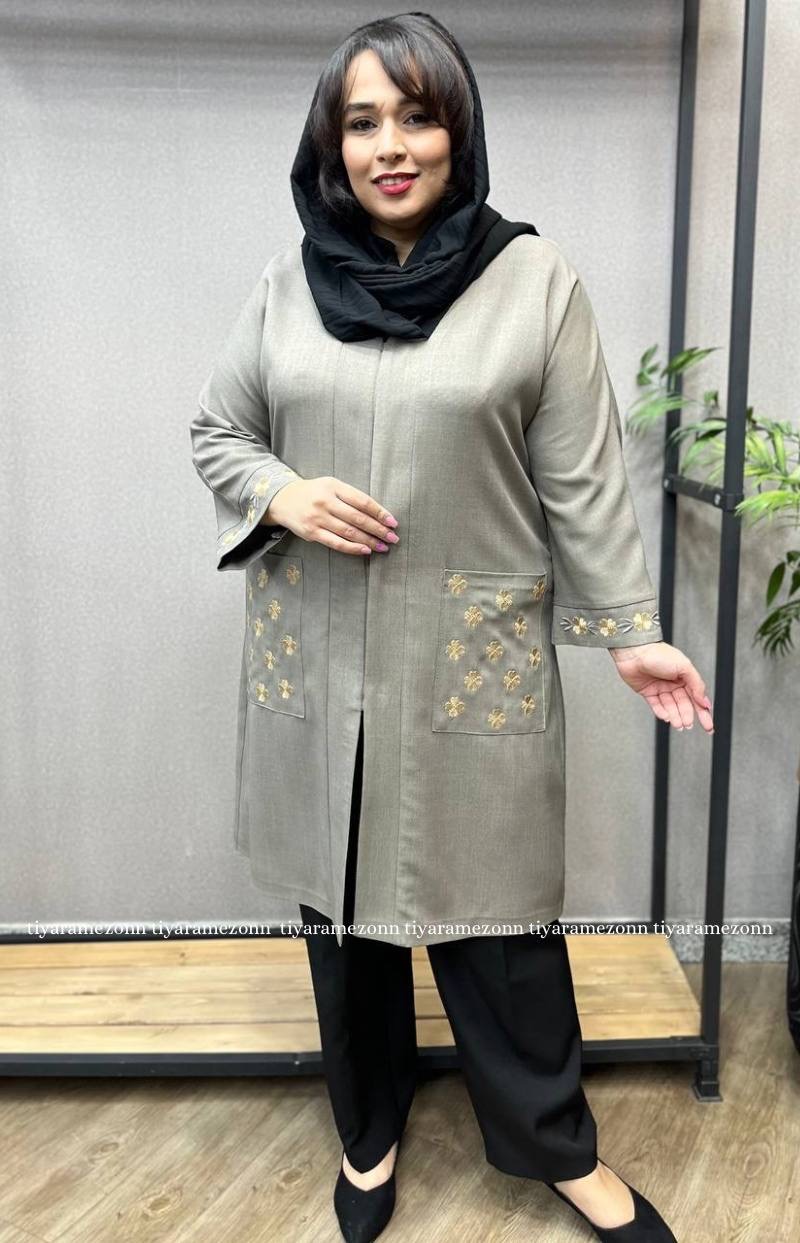 مانتو سایز بزرگ مدل دو جیب پاپیون کد 294