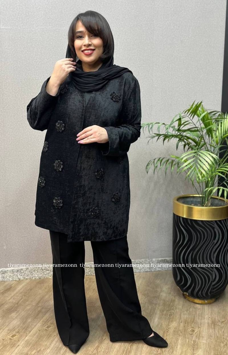 کت مخمل زنانه سایزبزرگ  گل افشان کد 300