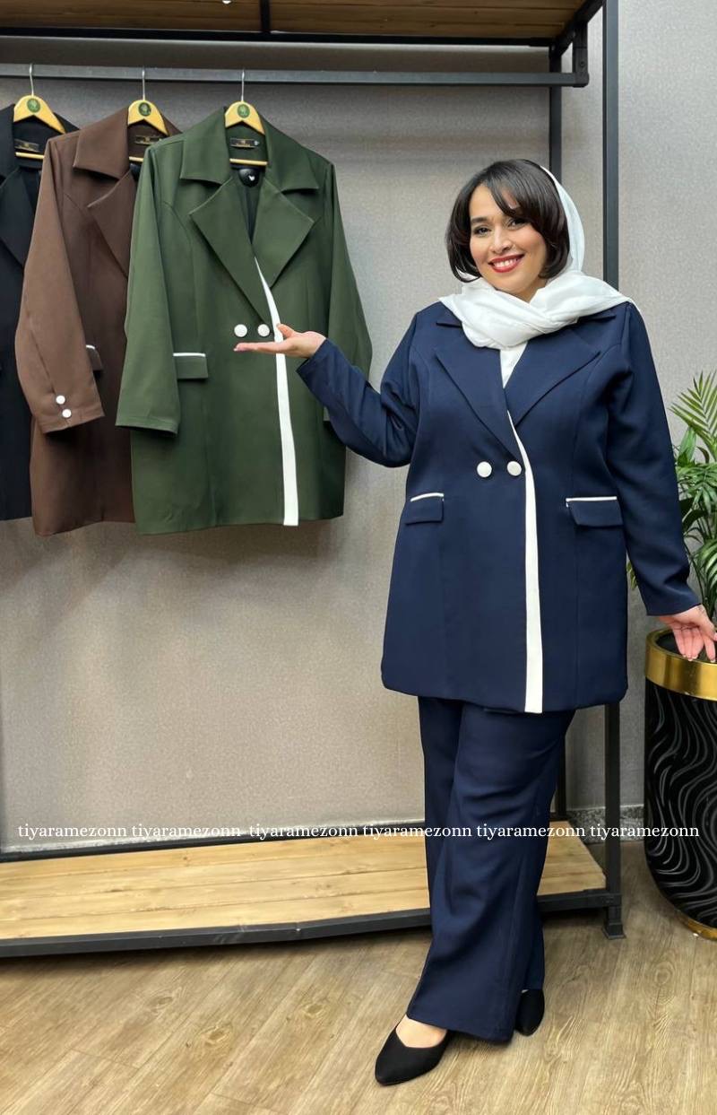 کت و شلوار زنانه سایز بزرگ یقه انگلیسی مدل پرستیژ  کد 303