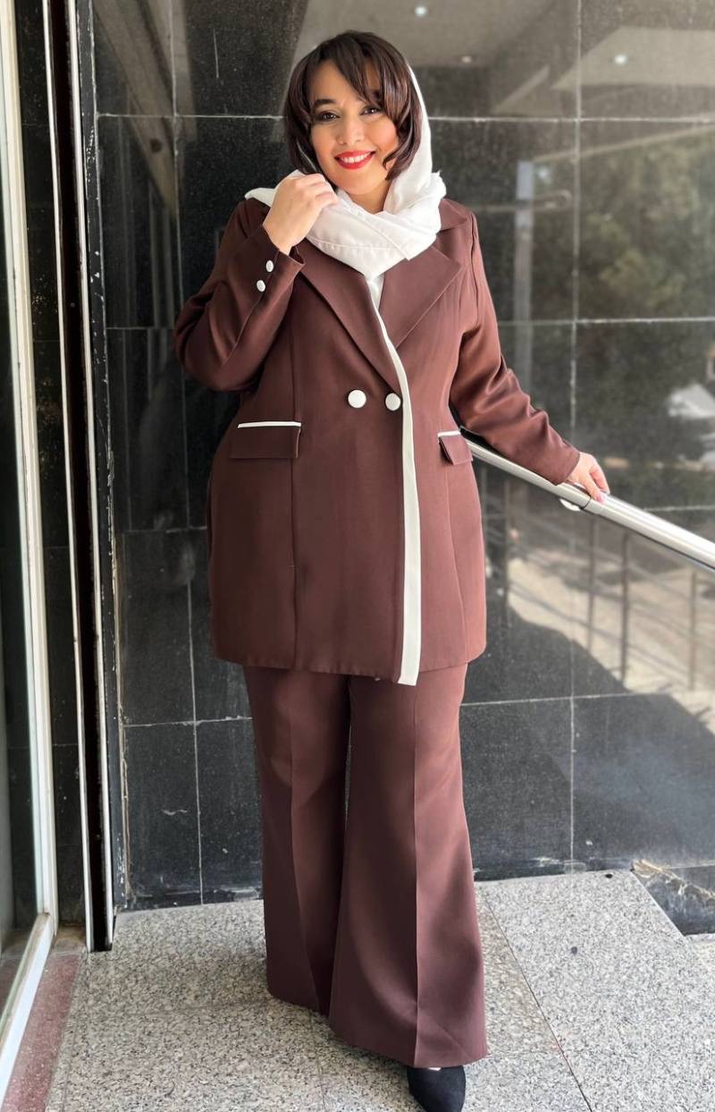 کت و شلوار زنانه سایز بزرگ یقه انگلیسی کد 086