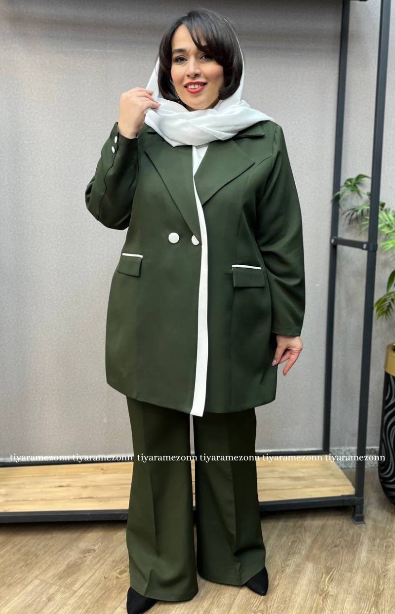 کت و شلوار زنانه سایز بزرگ یقه انگلیسی کد 086