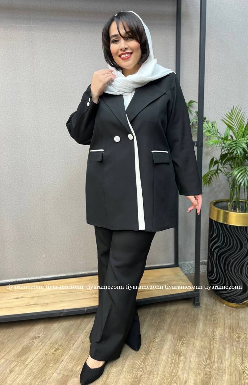 کت و شلوار زنانه سایز بزرگ یقه انگلیسی کد 086