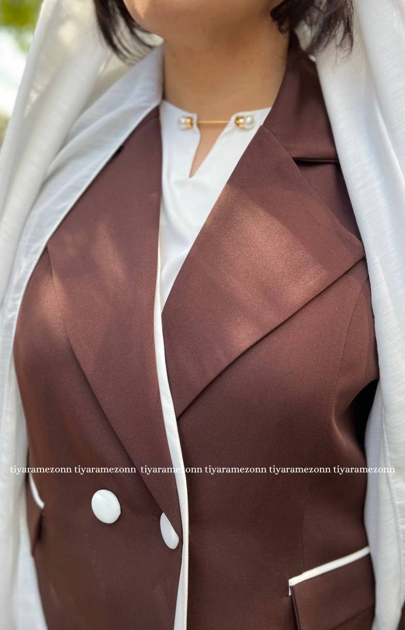 کت و شلوار زنانه سایز بزرگ یقه انگلیسی کد 086