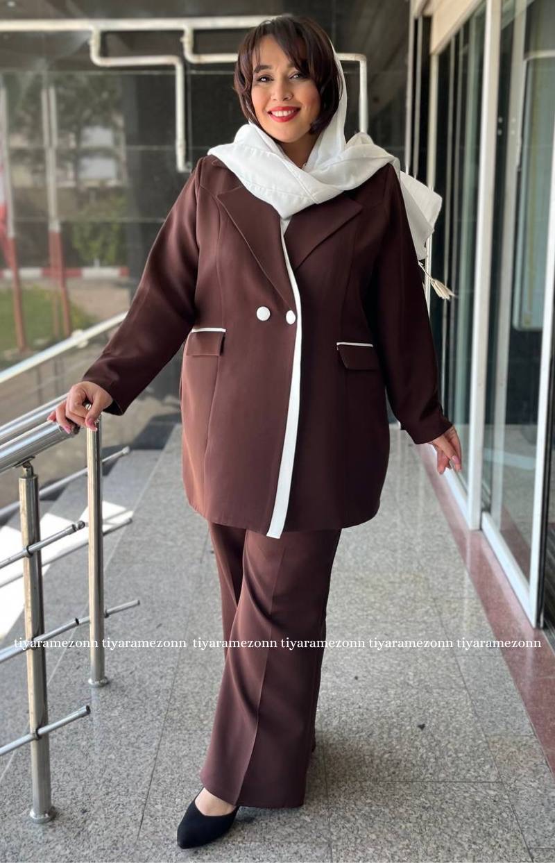 کت و شلوار زنانه سایز بزرگ یقه انگلیسی کد 086