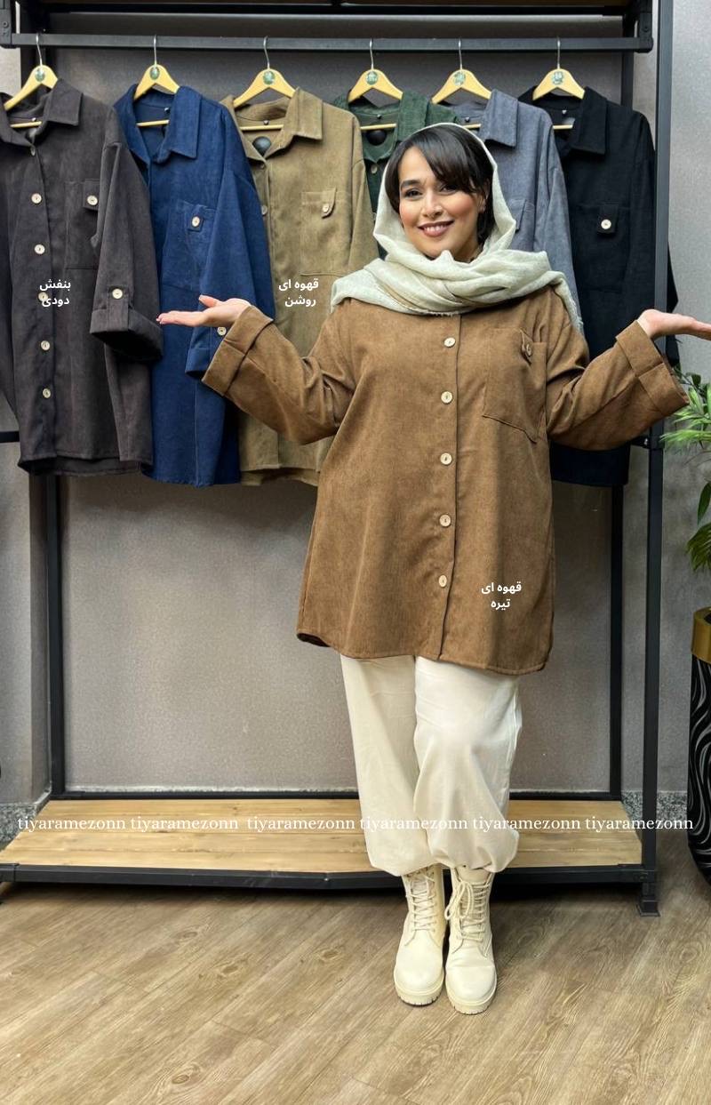 شومیز مانتویی سایزبزرگ مدل مخمل کبریتی کد 308