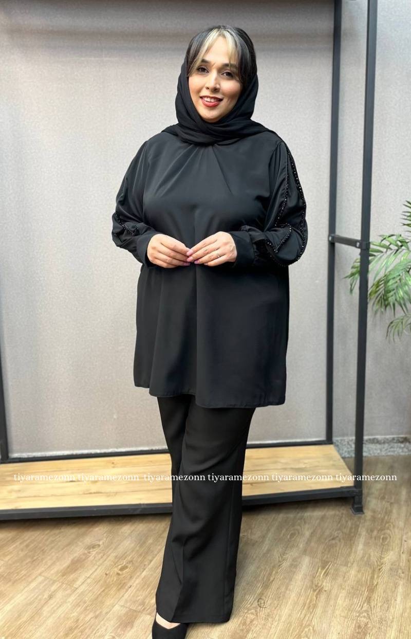 شومیز سایزبزرگ  یقه ب ب مدل کریستال کد 322