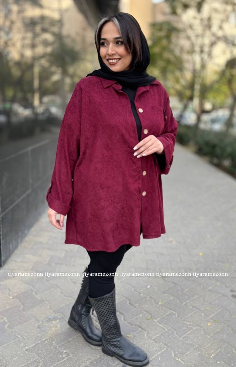 شومیز مانتویی سایزبزرگ مدل مخمل کبریتی کد 320