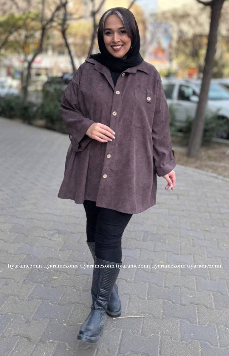 شومیز مانتویی سایزبزرگ مدل مخمل کبریتی کد 320