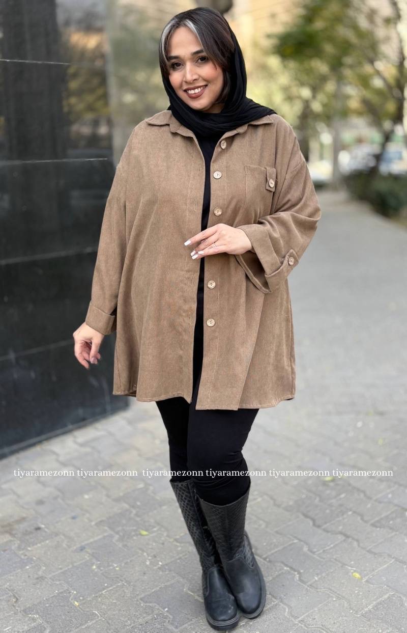 شومیز مانتویی سایزبزرگ مدل مخمل کبریتی کد 320