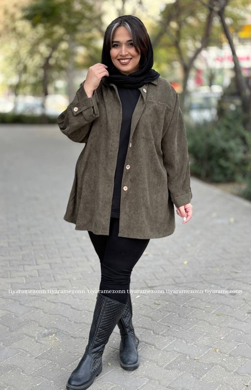 شومیز مانتویی سایزبزرگ مدل مخمل کبریتی کد 320