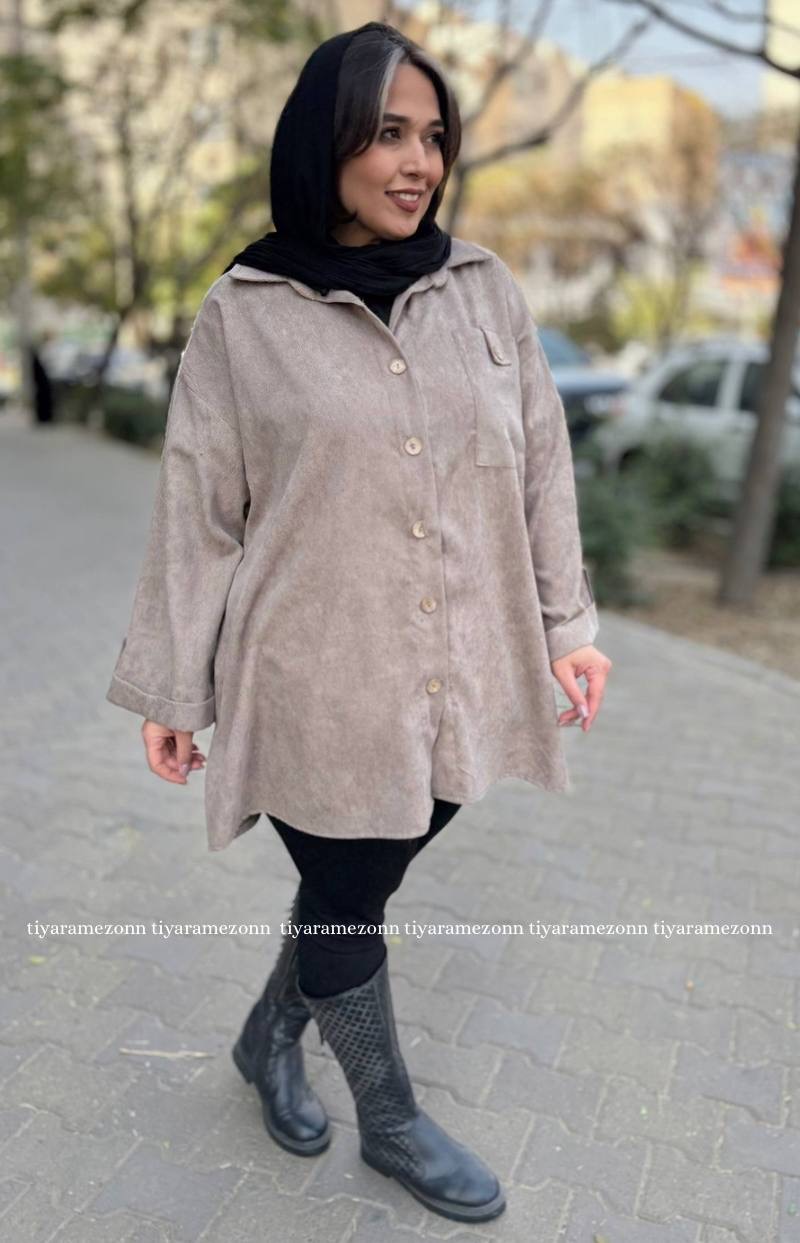 شومیز مانتویی سایزبزرگ مدل مخمل کبریتی کد 320