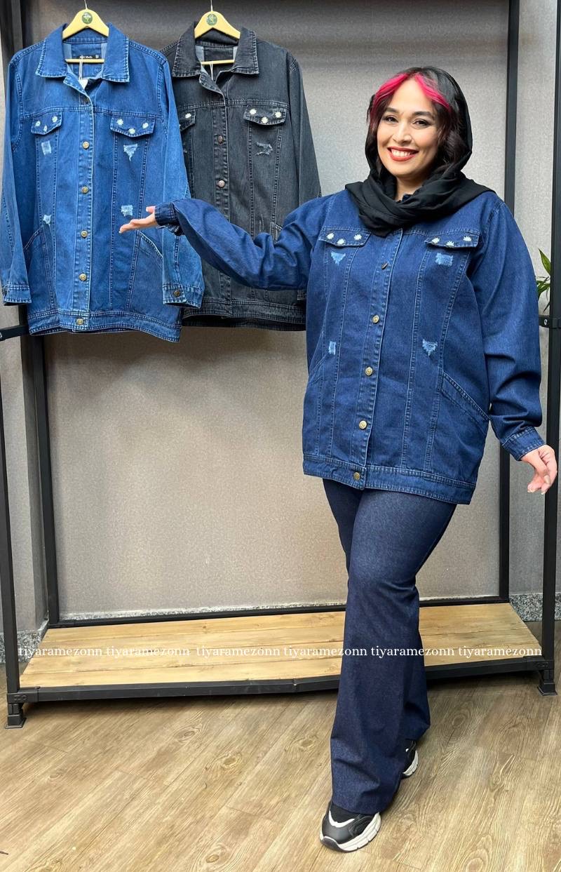 کت جین سایزبزرگ مدل بابونه  کد 340