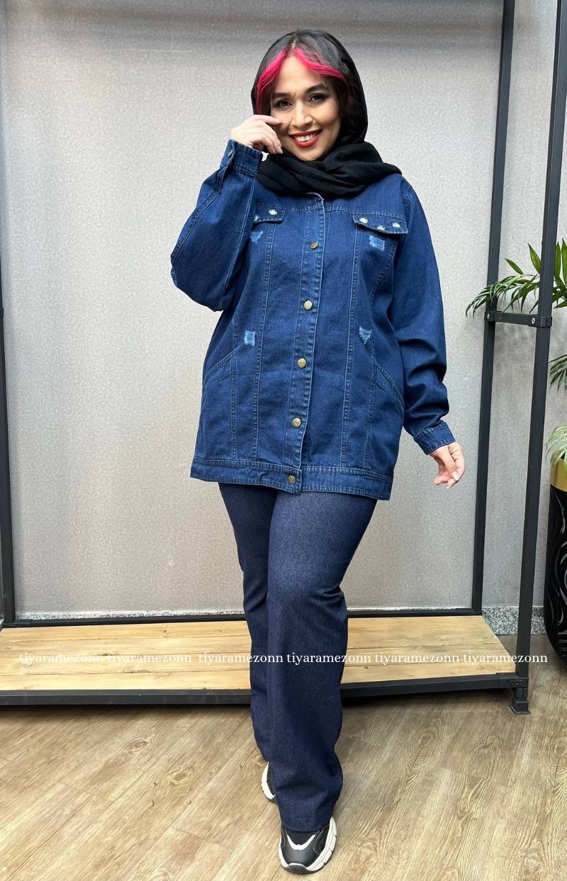 کت جین سایزبزرگ مدل بابونه  کد 340