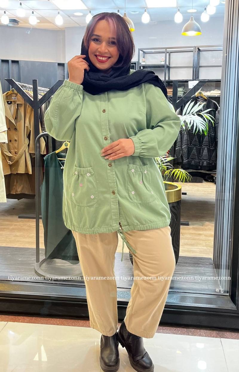 شومیز مانتویی سایزبزرگ کتان مدل ونیز  کد 344