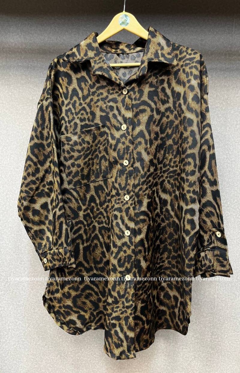 شومیز مانتویی سایزبزرگ  مدل پلنگی کد 349