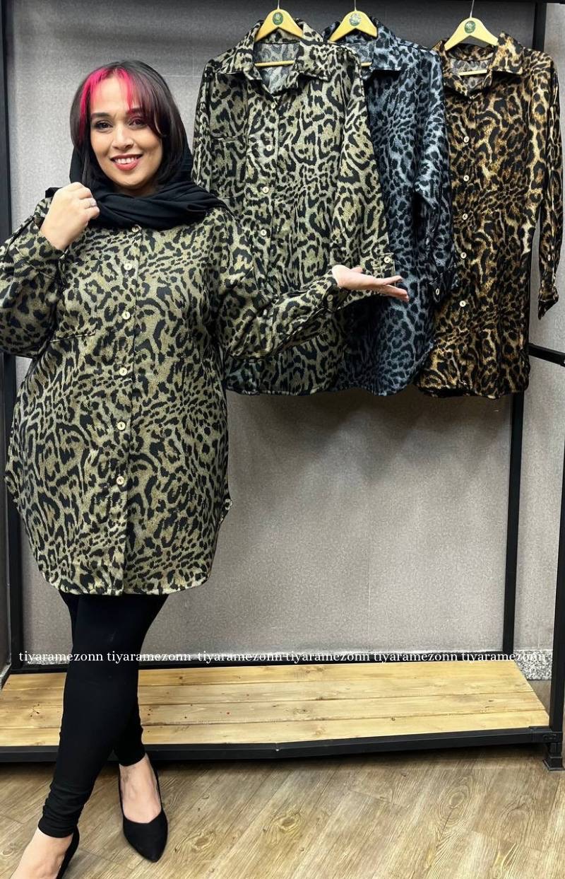 شومیز مانتویی سایزبزرگ  مدل پلنگی کد 349