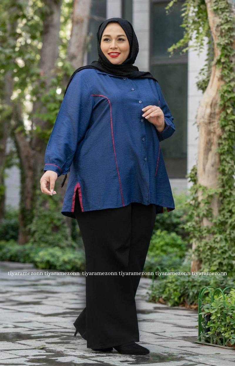 شومیز مانتویی سایزبزرگ نوار دوزی   کد 355