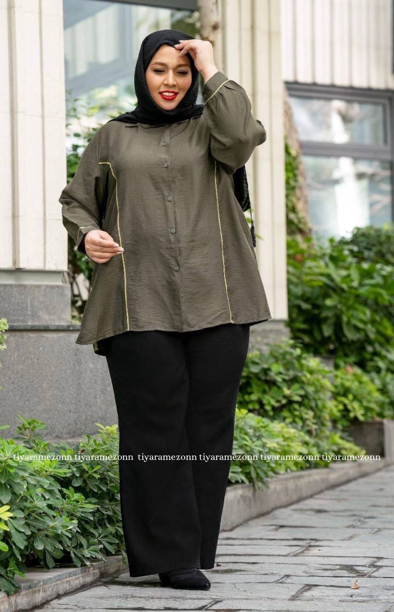 شومیز مانتویی سایزبزرگ نوار دوزی   کد 355