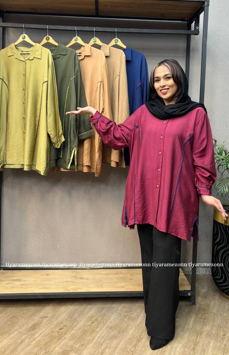 شومیز مانتویی سایزبزرگ نوار دوزی   کد 355