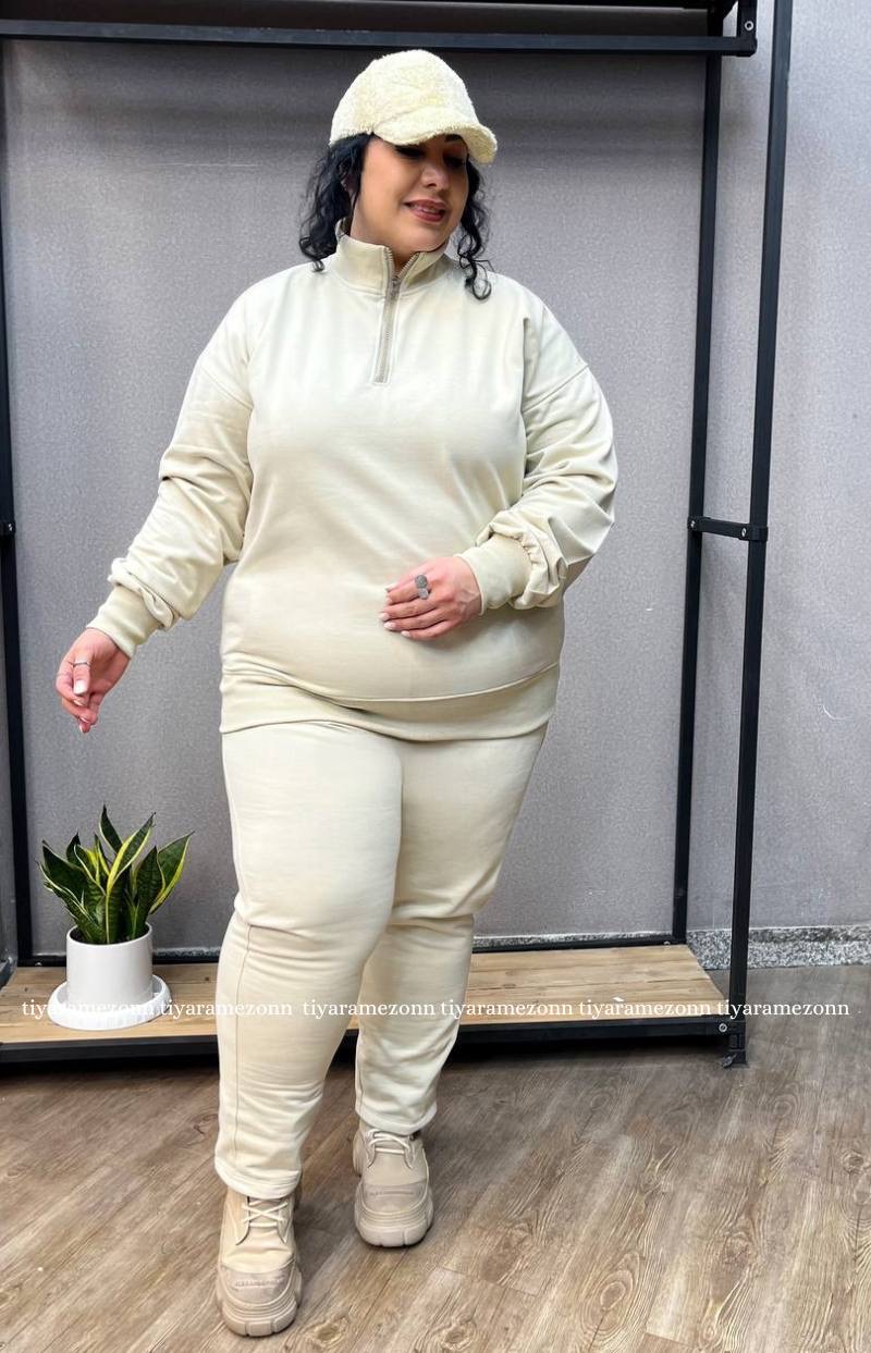 ست هودی و شلوار سایزبزرگ مدل نیم زیپ کد 364