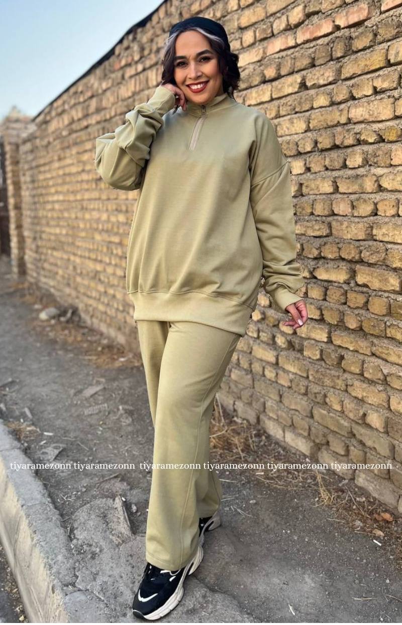 ست هودی و شلوار سایزبزرگ مدل نیم زیپ کد 364