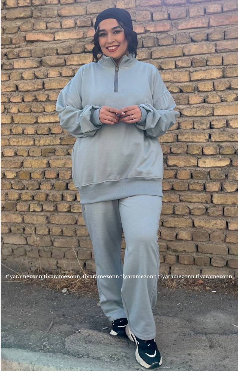 ست هودی و شلوار سایزبزرگ مدل نیم زیپ کد 364