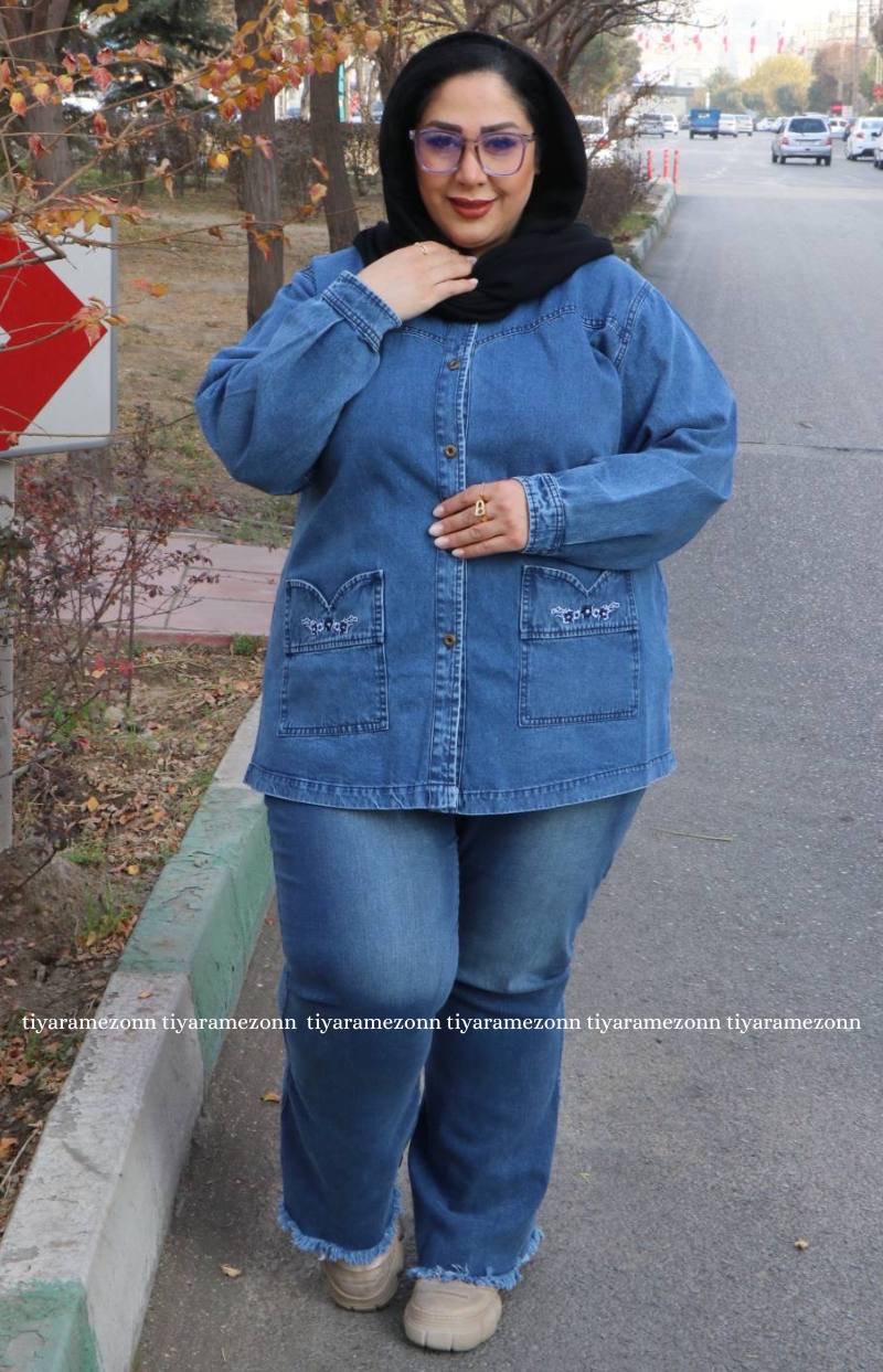 کت جین سایزبزرگ مدل  جیب دلبری کد 368