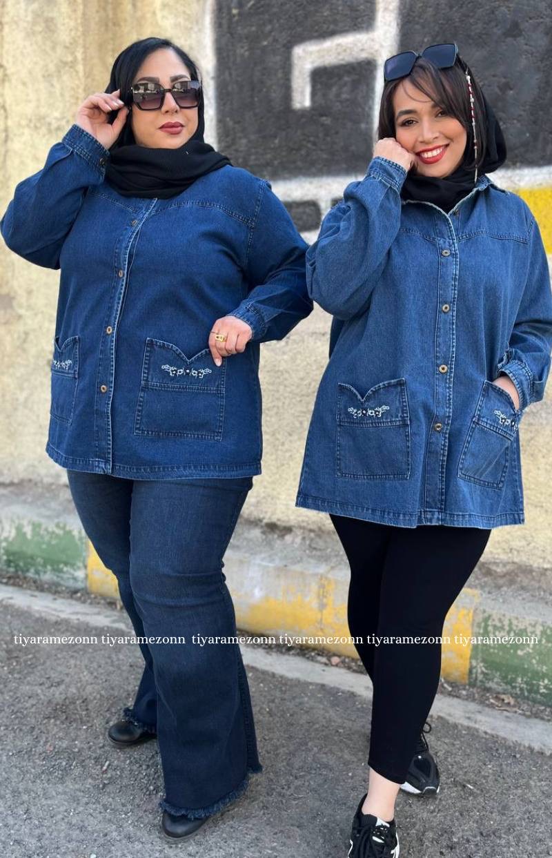 کت جین سایزبزرگ مدل  جیب دلبری کد 368