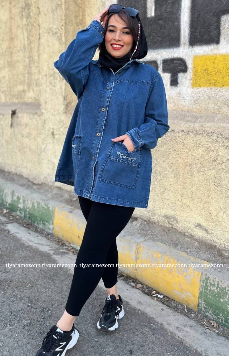 کت جین سایزبزرگ مدل  جیب دلبری کد 368