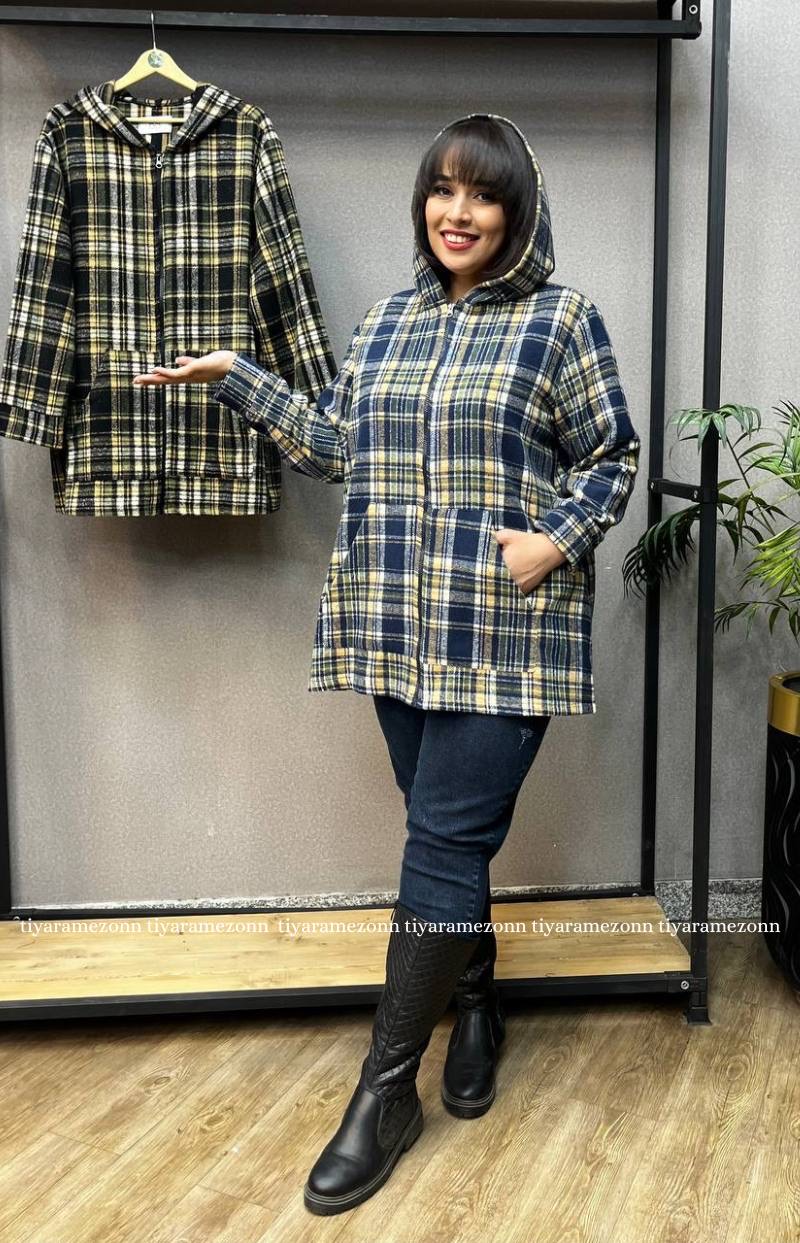 سویشرت سایز بزرگ مدل چهارخونه کد 375