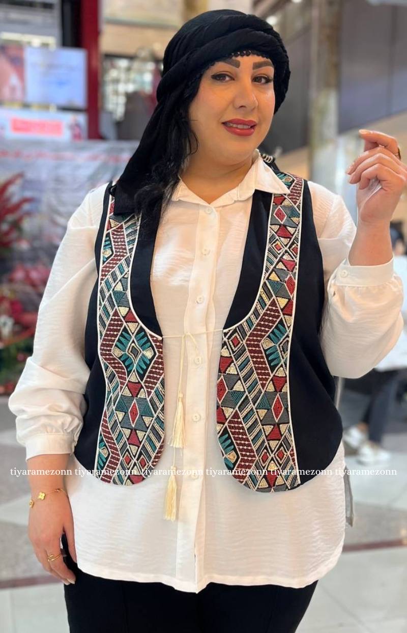 شومیز مانتویی سایزبزرگ نوار دوزی   کد 355