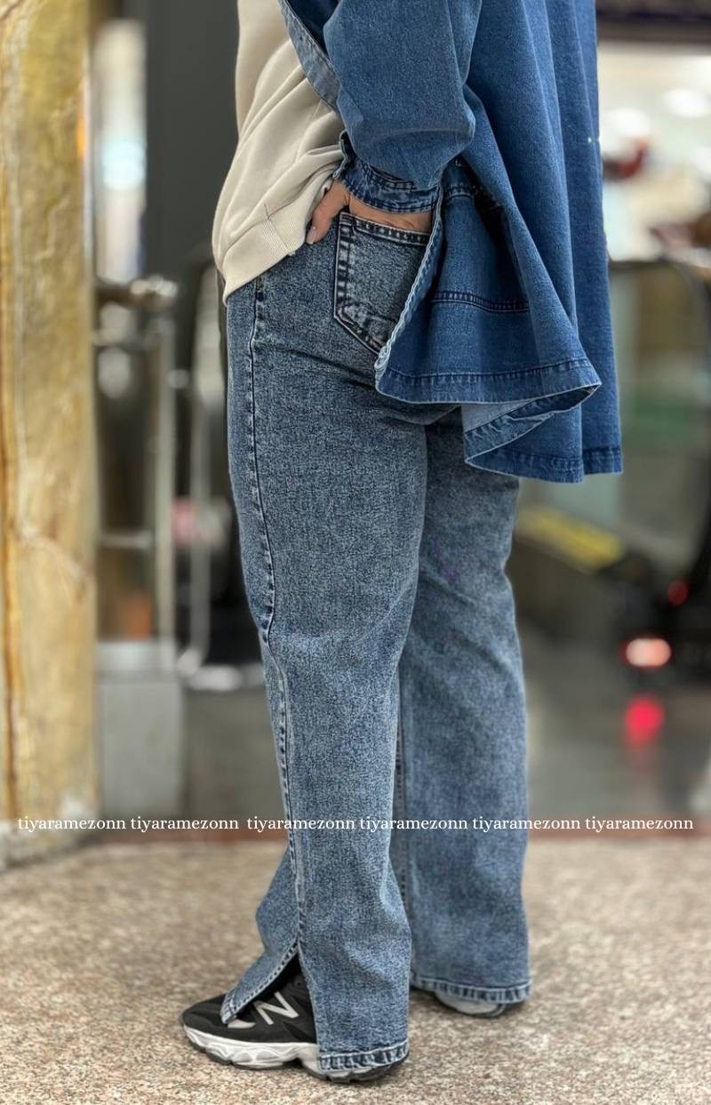 شلوار جین دمپا سایزبزرگ  مدل بغل چاک ذغالی کد 395