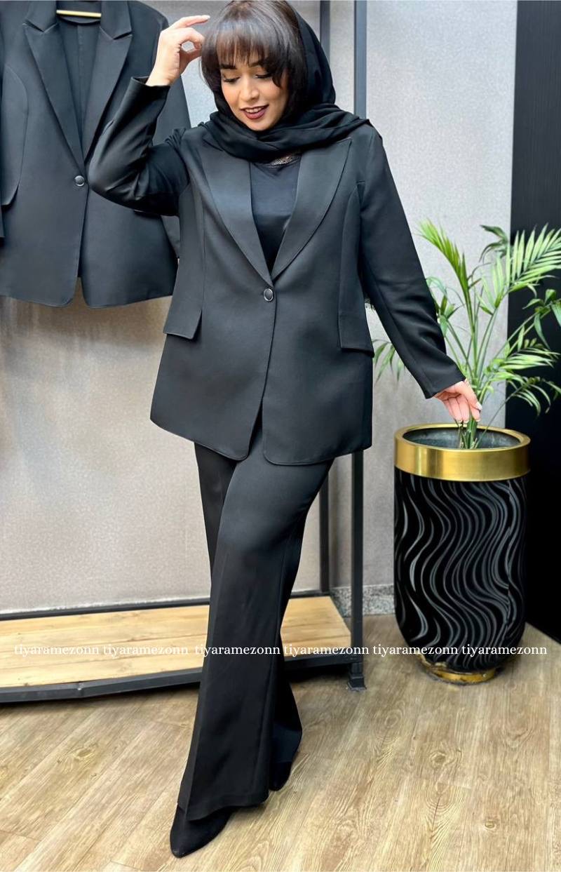 کت و شلوار زنانه سایزبزرگ مشکی کد 404