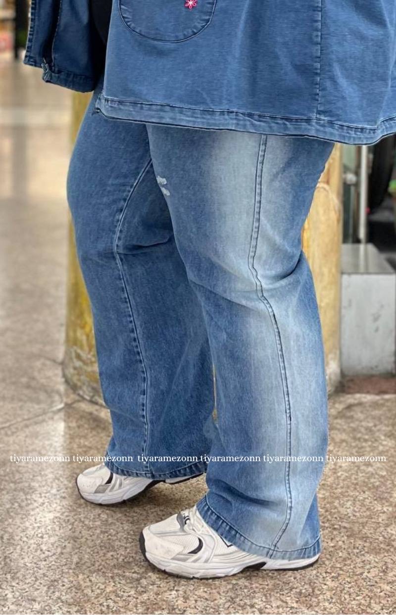شلواربگ سایزبزرگ جین   مدل بند دار کد 400