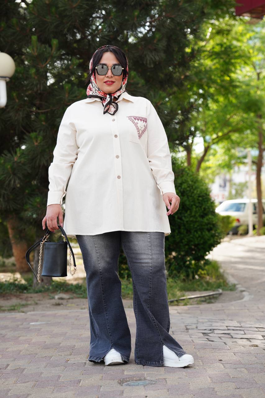 شومیزمانتویی سایزبزرگ گلدوزی مثلث کد 415