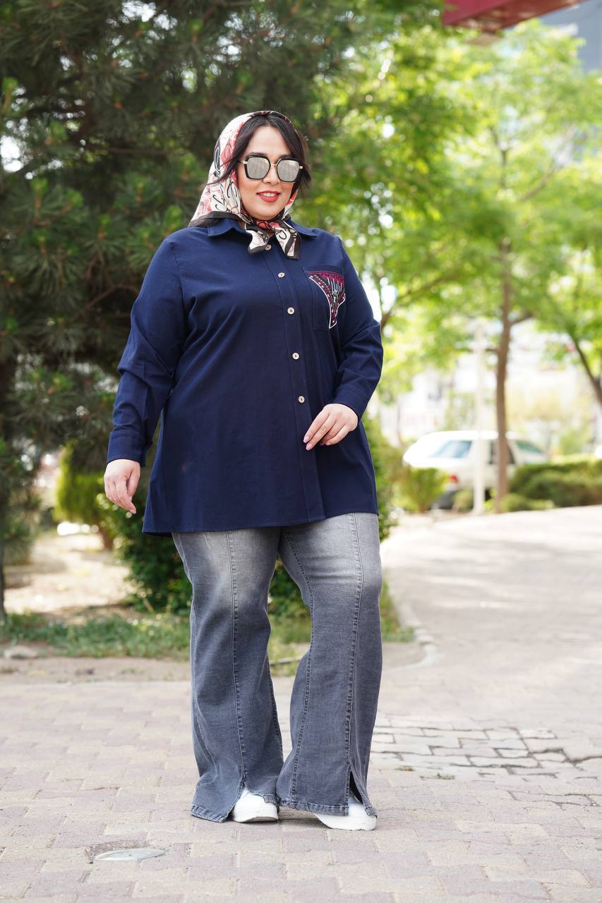 شومیزمانتویی سایزبزرگ گلدوزی مثلث کد 415