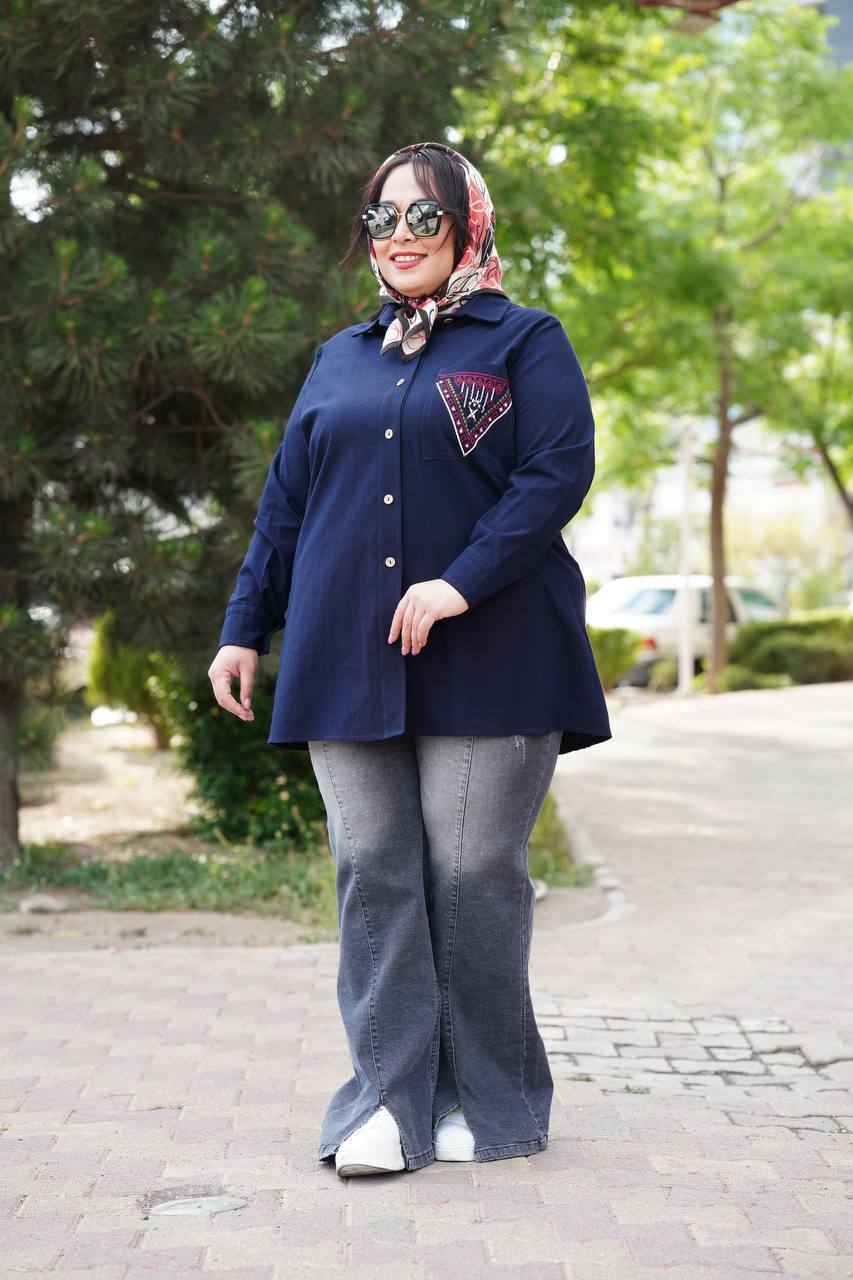 شومیزمانتویی سایزبزرگ گلدوزی مثلث کد 415