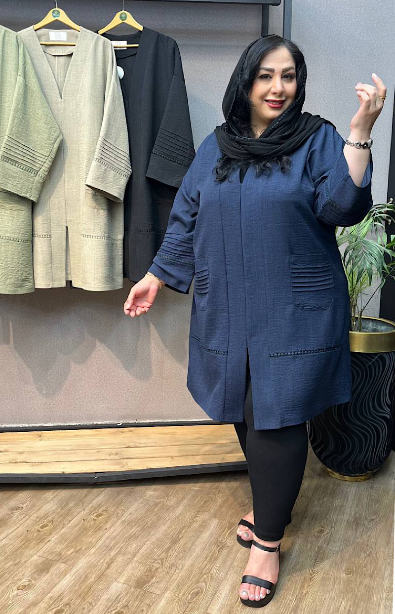 مانتو سایز بزرگ زنانه  لینن اسلپ دو جیب کد 176