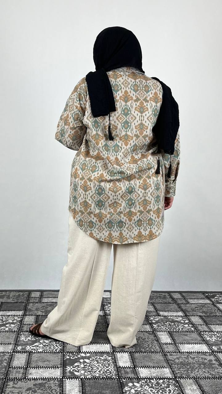 شومیز لینن طرحدار زنانه کد 010