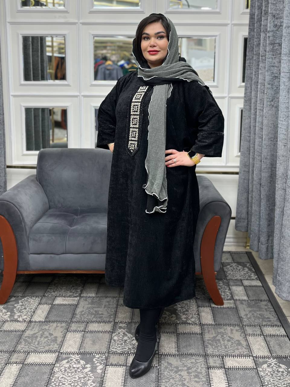 مانتو کفتان مخمل خرجکار کتیبه زنانه کد 052