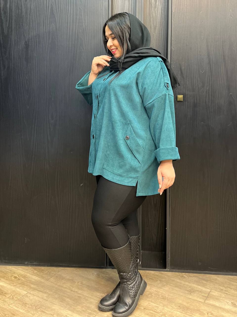شومیز مانتویی مخمل کبریتی زنانه کد 079