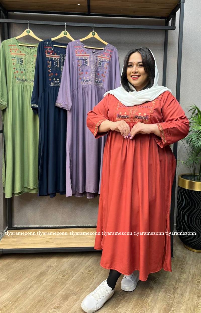 پیراهن سایزبزرگ ساحلی جلو گلدوزی کد 229