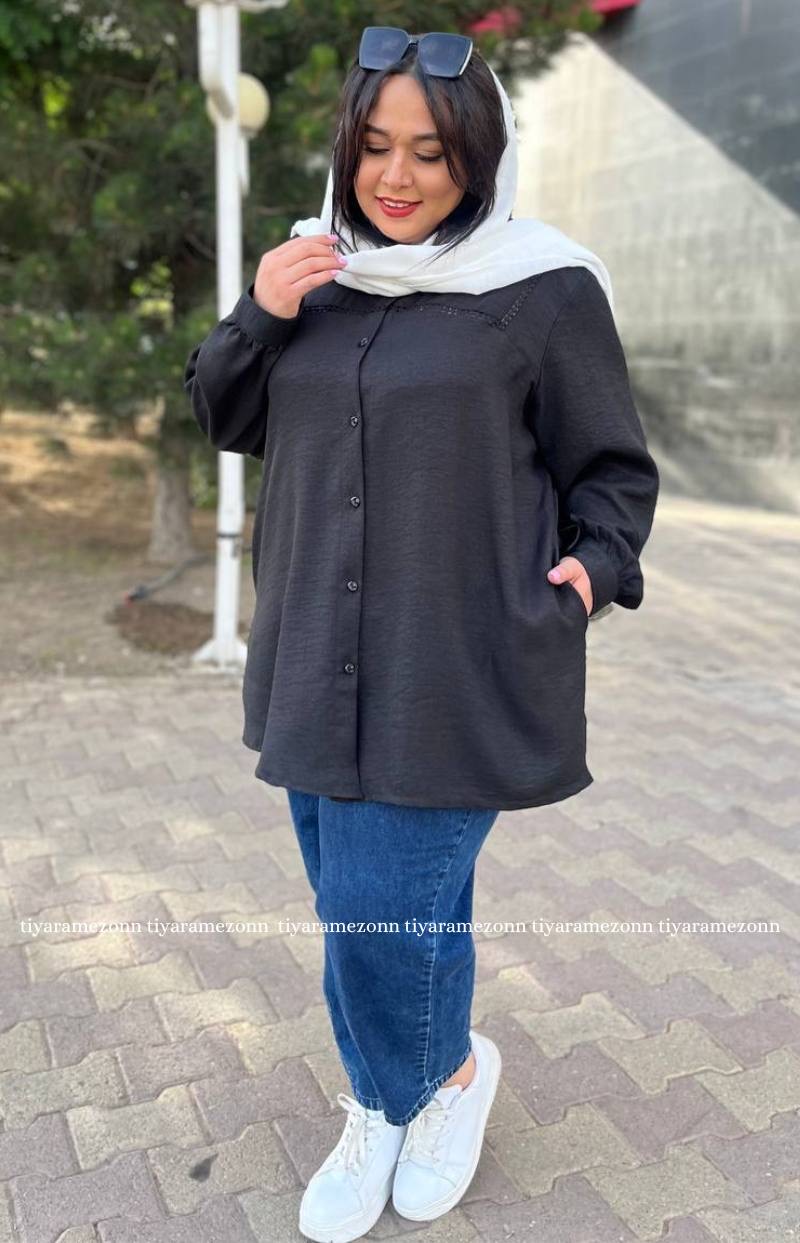 شومیز سایزبزرگ دونه عدسی یقه خشتی کد230