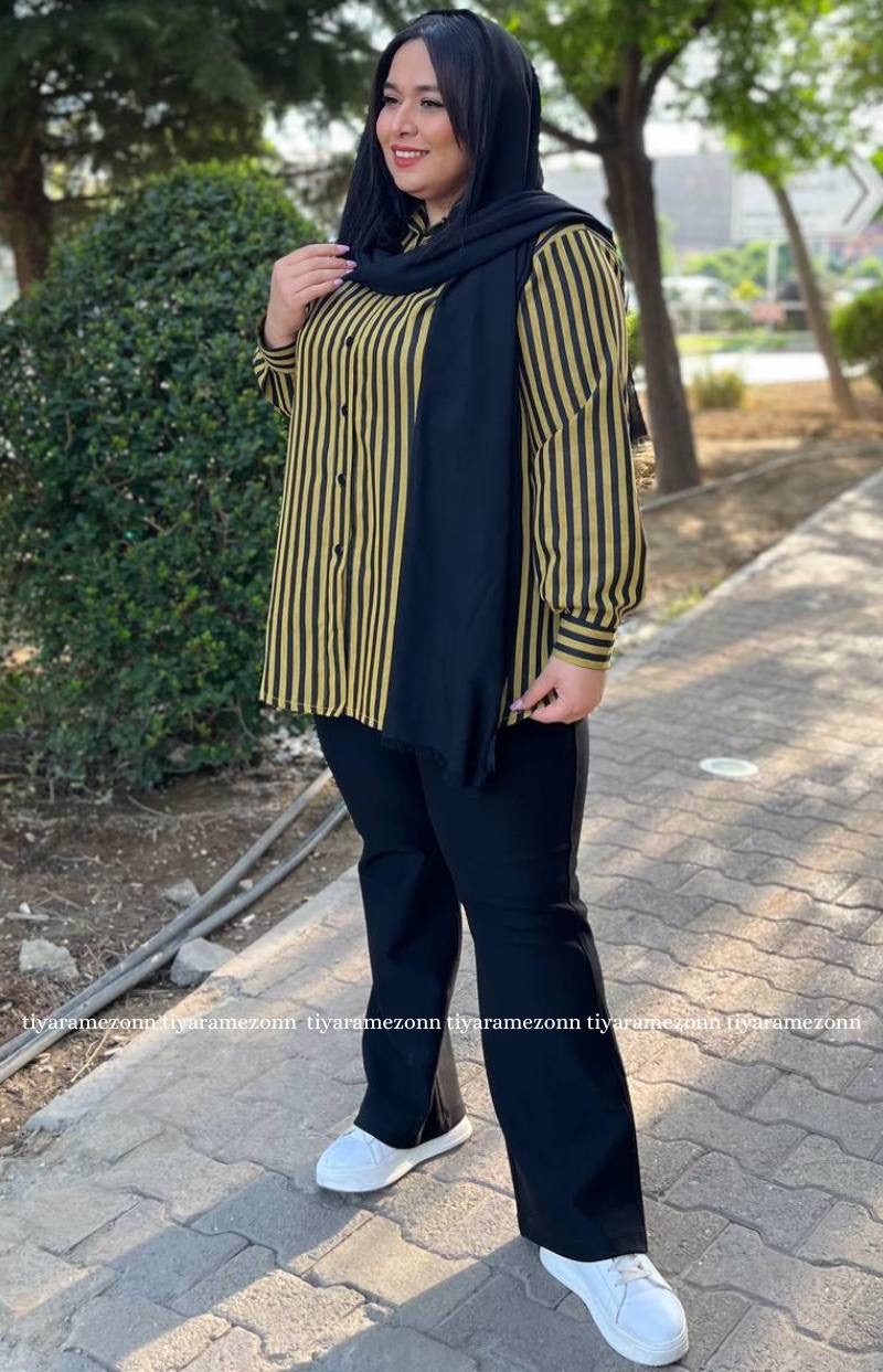شومیز سایز بزرگ راه راه تنسل کد 243