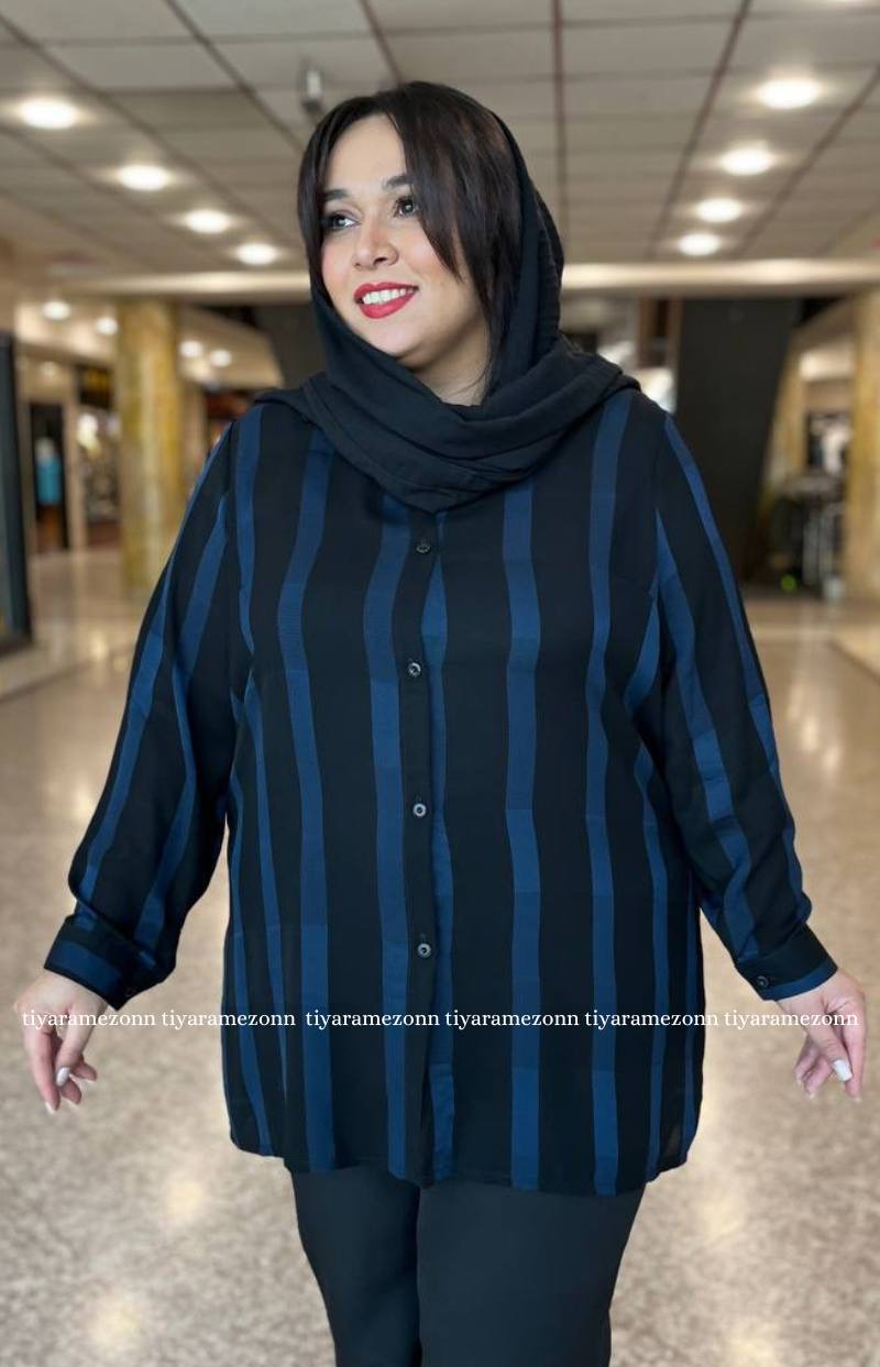 شومیز سایز بزرگ حریر راه راه کد 255
