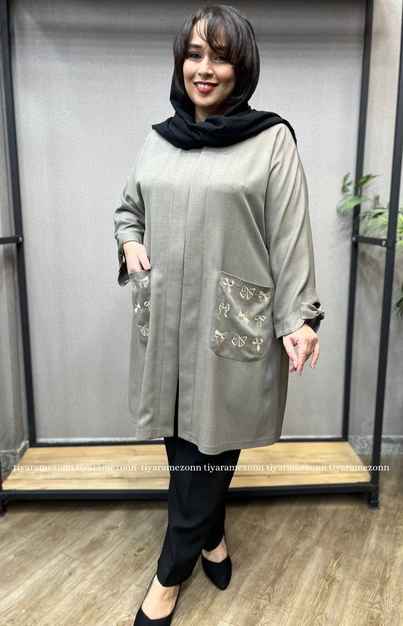 مانتو سایز بزرگ مدل دو جیب پاپیون کد 294
