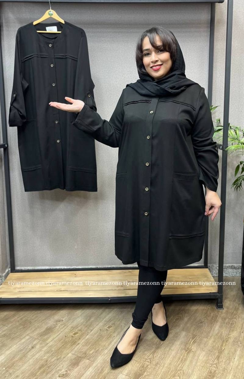 مانتو اداری سایزبزرگ مدل هامر یقه گرد کد 296