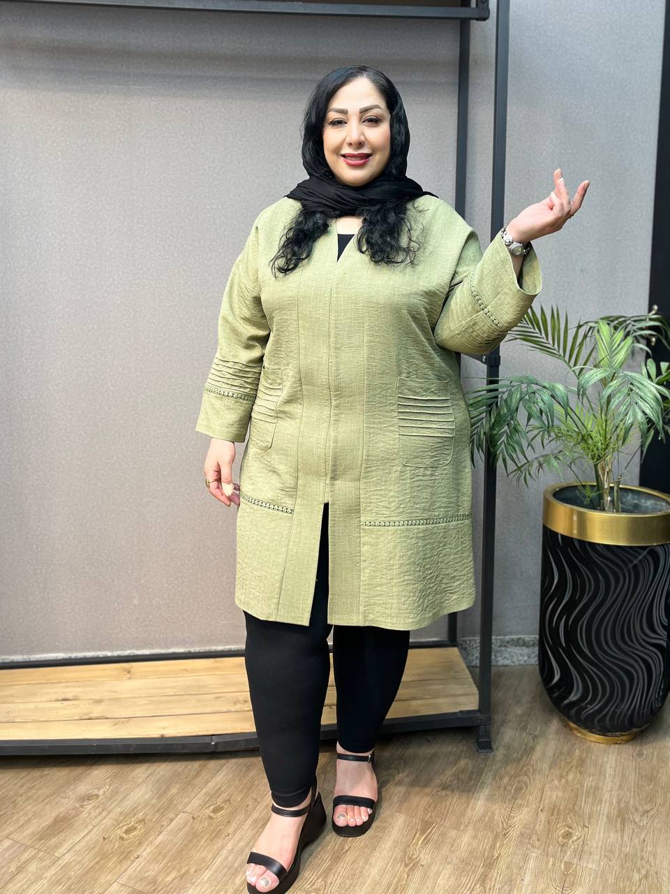 مانتو سایز بزرگ زنانه  لینن اسلپ دو جیب کد 176